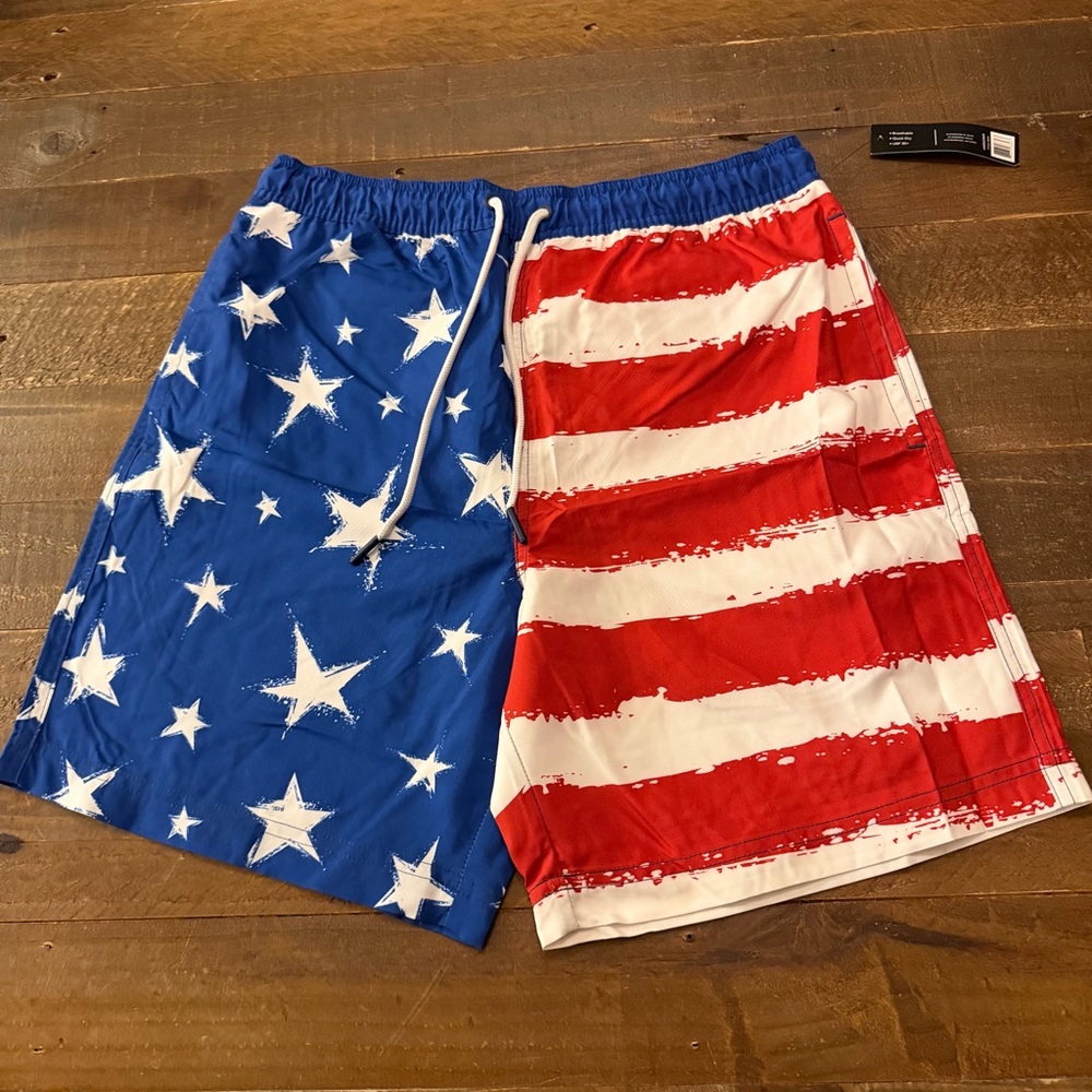 Berkley Jensen Patriotic Star and Stripe Swim Trunks
